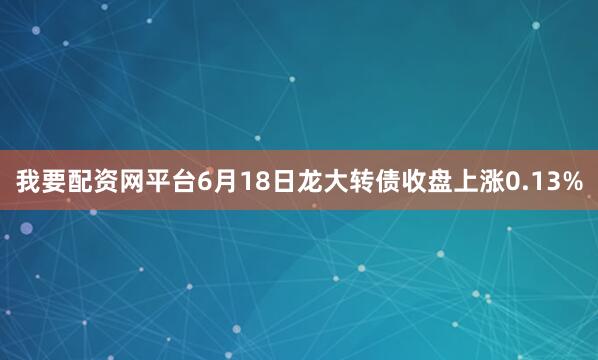 我要配资网平台6月18日龙大转债收盘上涨0.13%