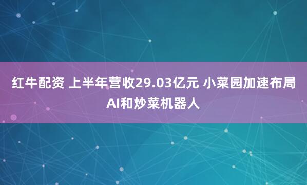 红牛配资 上半年营收29.03亿元 小菜园加速布局AI和炒菜机器人